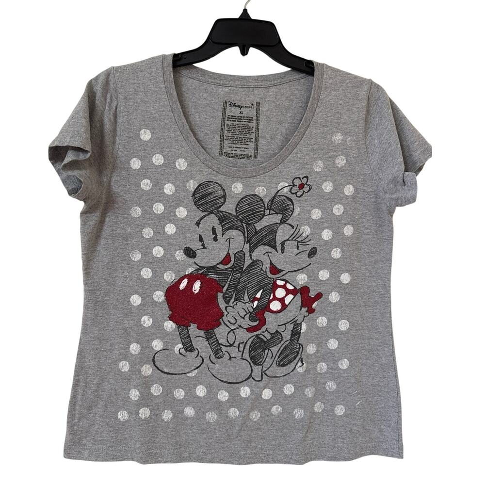 Disney Store XL Mickey & Minnie, Red Glitter Gray Polkadot Short Sleeve T-shirt